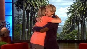 Ellen Degeneres hugging Sherrie Gahn 